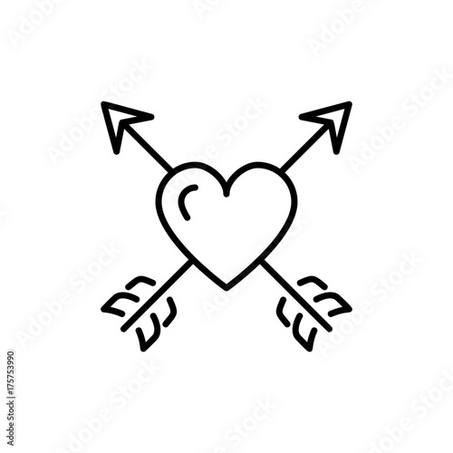 Arrow heart icon. Valentines symbol, Love sign. Thin line art design, Vector flat illustration