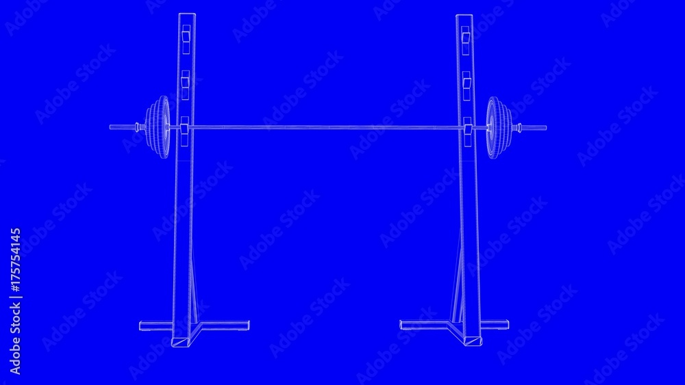 3d rendering of a blueprint gym equipments in white lines on a blue background 3d rendering of a blueprint gym equipments in white lines on a blue background