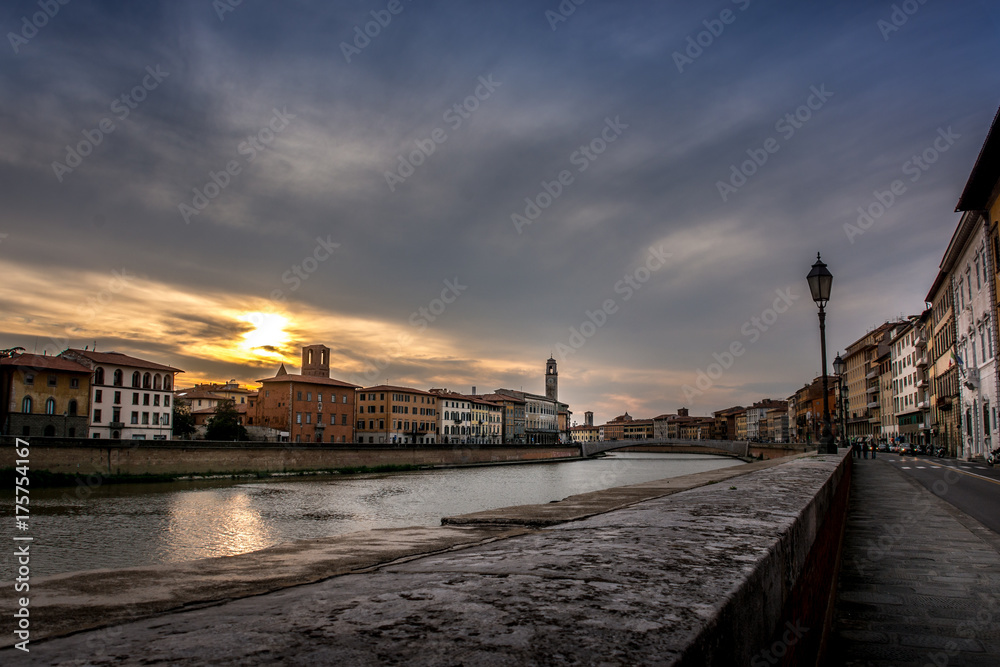 Pisa sunset at the Arno River
