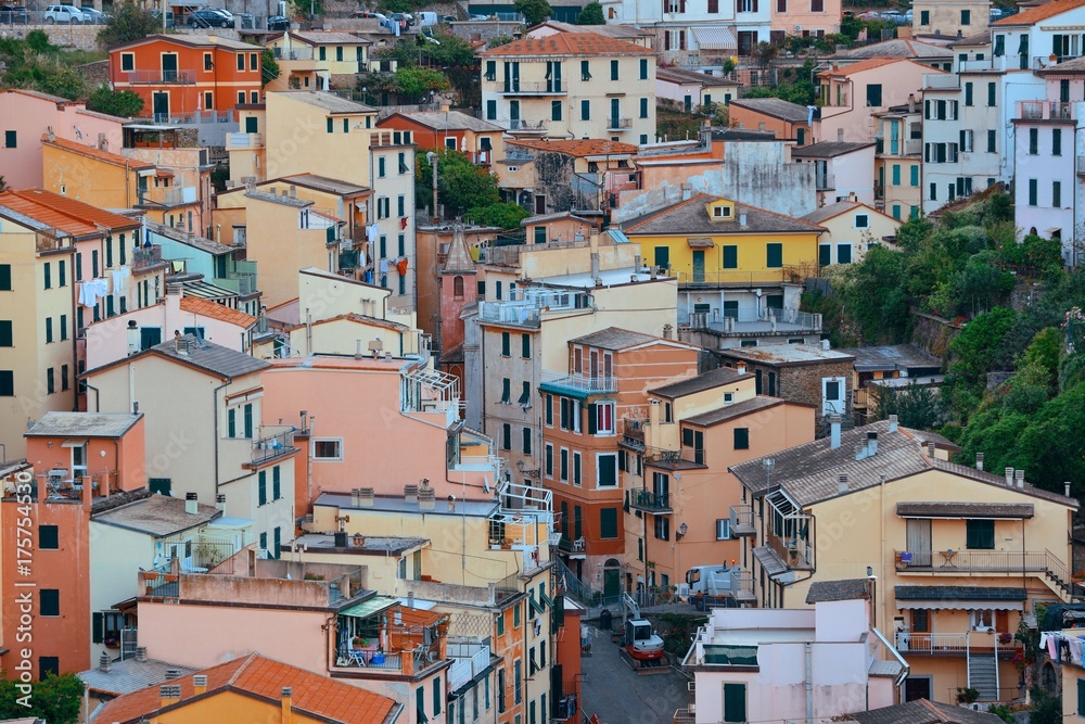 Riomaggiore street valley view in Cinque Terre