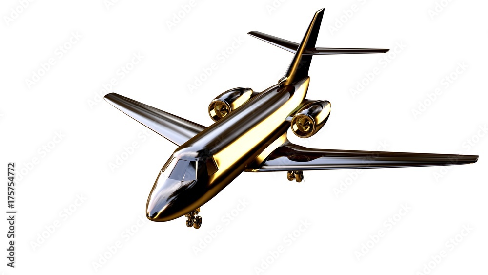 3d rendering of a golden airplane on isolated on a white background 3d rendering of a golden airplane on isolated on a white background
