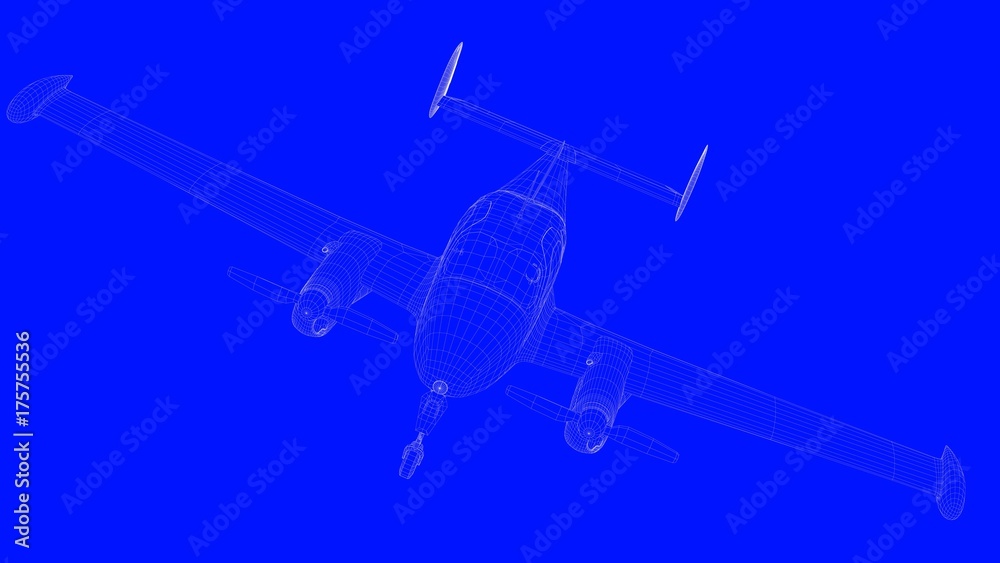 3d rendering of a blue print airplane in white lines on a blue background 3d rendering of a blue print airplane in white lines on a blue background