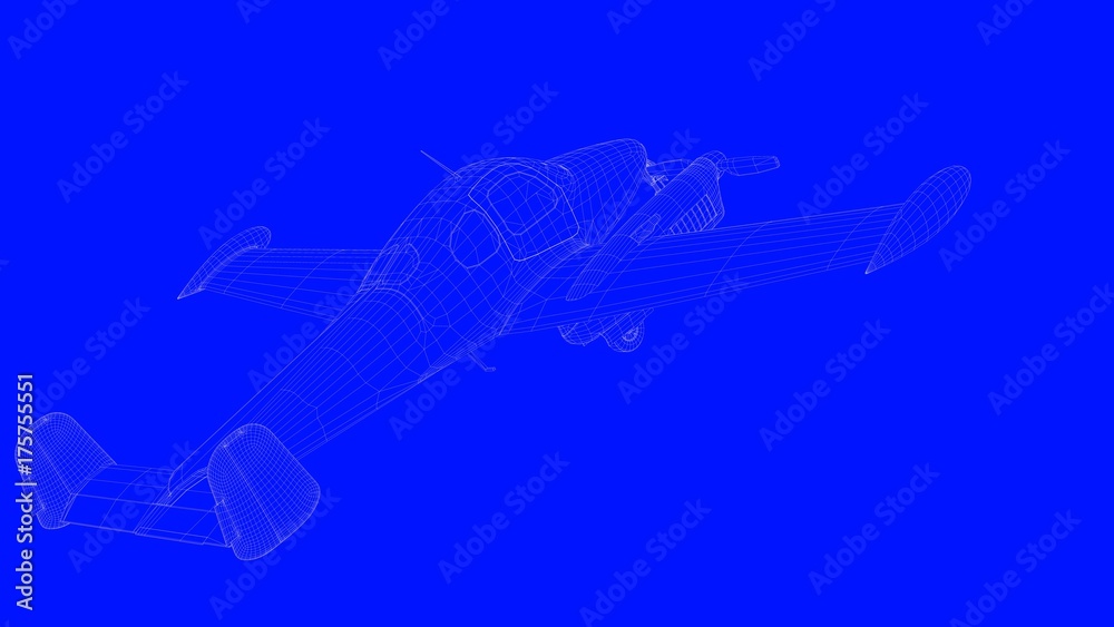 3d rendering of a blue print airplane in white lines on a blue background 3d rendering of a blue print airplane in white lines on a blue background