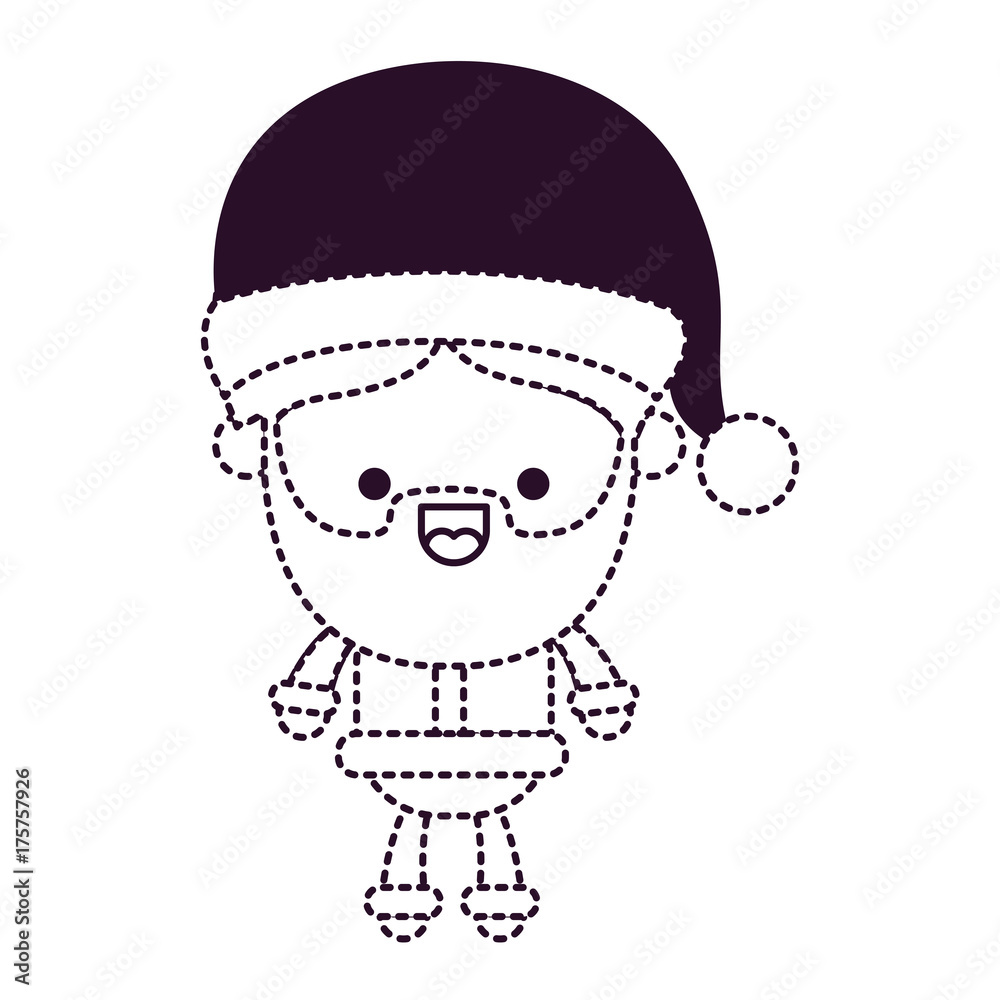 santa claus man kawaii full body cartoon laughing expression with hat on dotted monochrome silhouette santa claus man kawaii full body cartoon laughing expression with hat on dotted monochrome silhouette