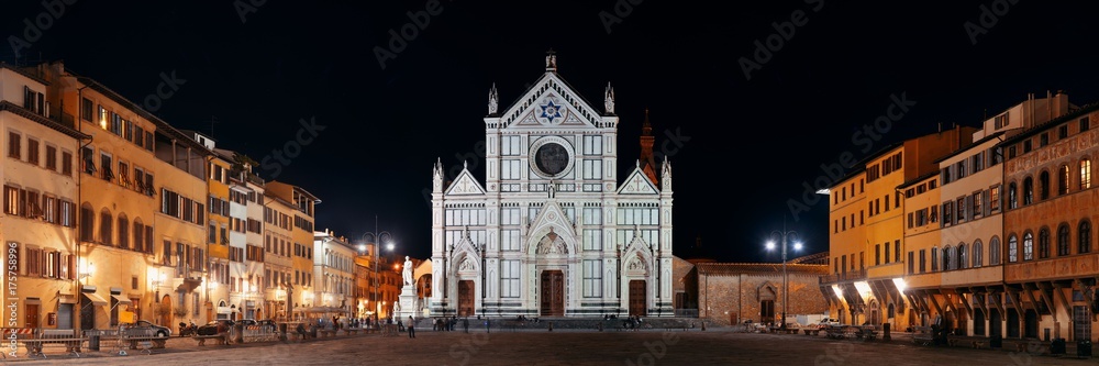 Basilica di Santa Croce Florence at night panorama