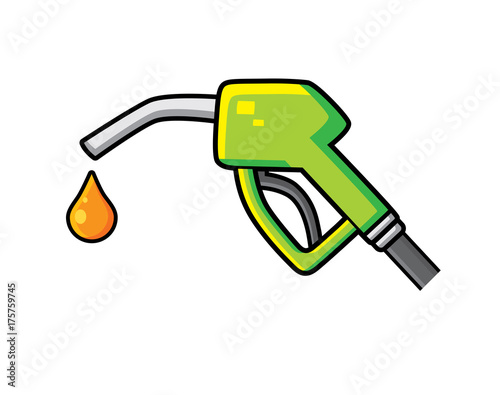 Green fuel pump nozzle and drop vector isolated.