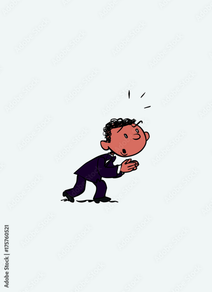 Black groom in attitude of asking for forgiveness. Vector isolated character.