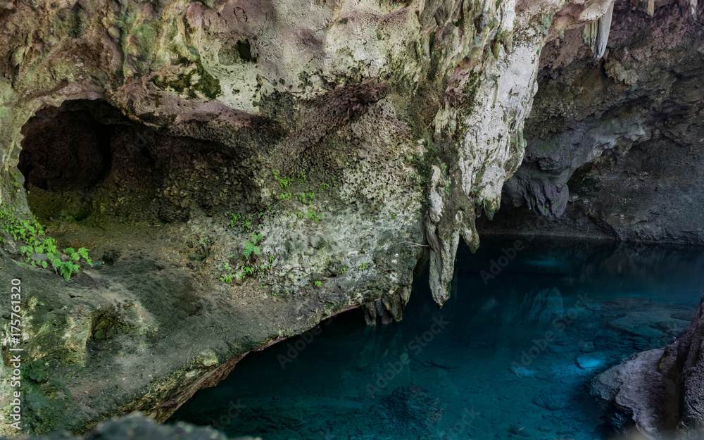 Blue water in the cave