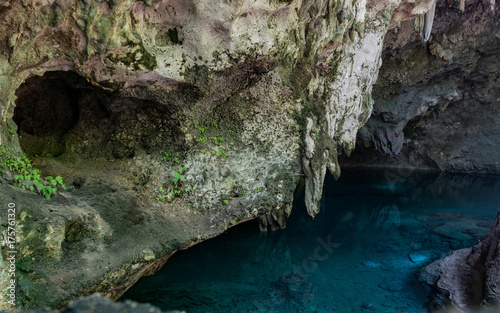 Blue water in the cave