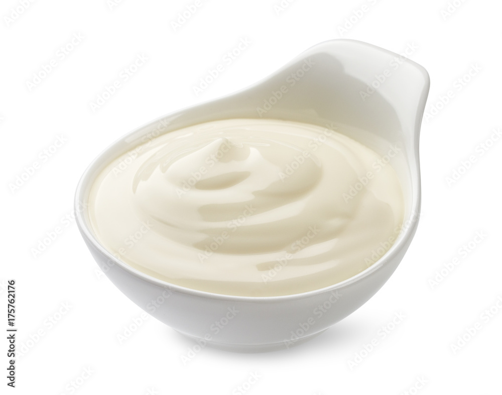 Sour cream in bowl isolated on white background with clipping path Sour cream in bowl isolated on white background with clipping path