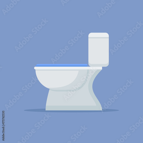 Toilet bowl flat style icon on blue background. Vector illustration.