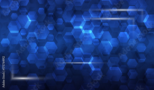 Illustration frame of glowing parts in the background of hexagons and hexagons , asbtract blue tech background. Blank business cards, poster presentation