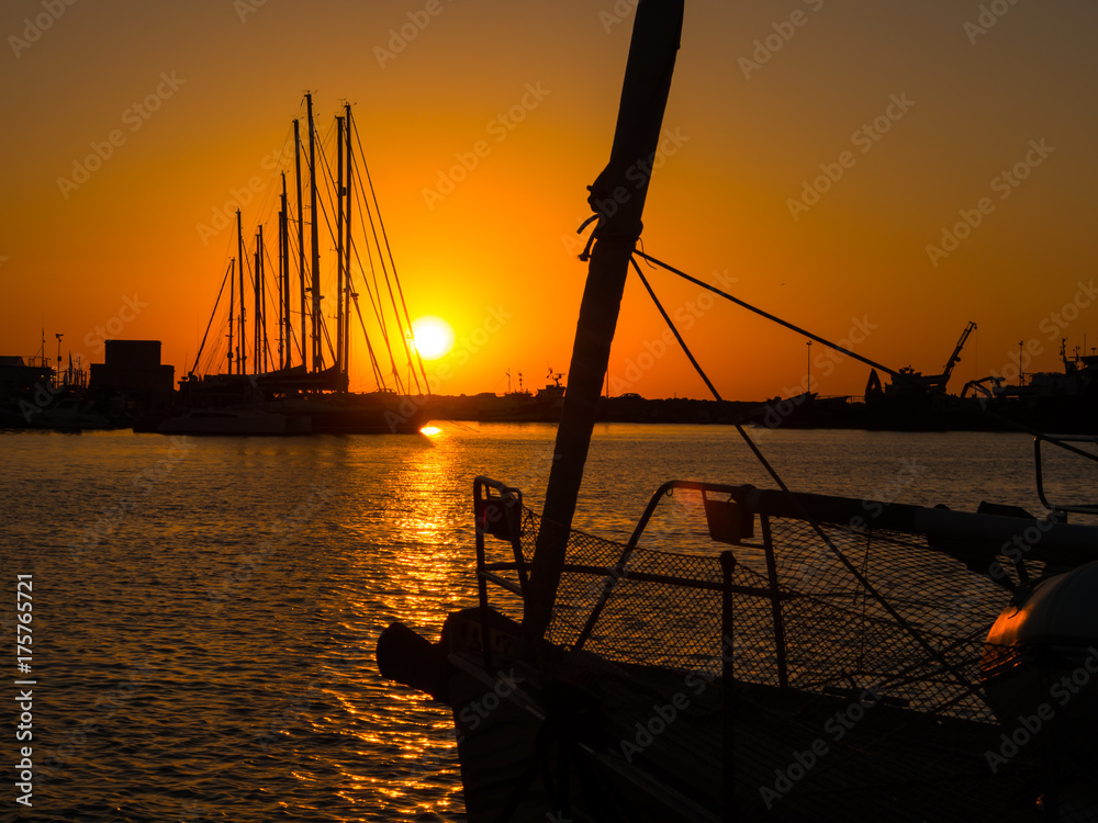 Summer orange sunset in Trapani yacht harbour