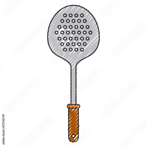 frying spoon utensil colored crayon silhouette