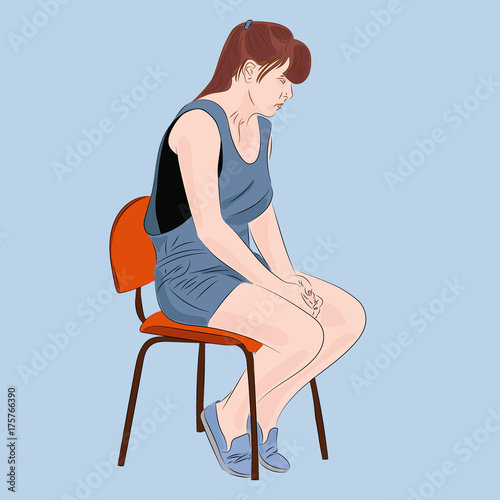 Young woman is sitting on a chair. Vector illustration
