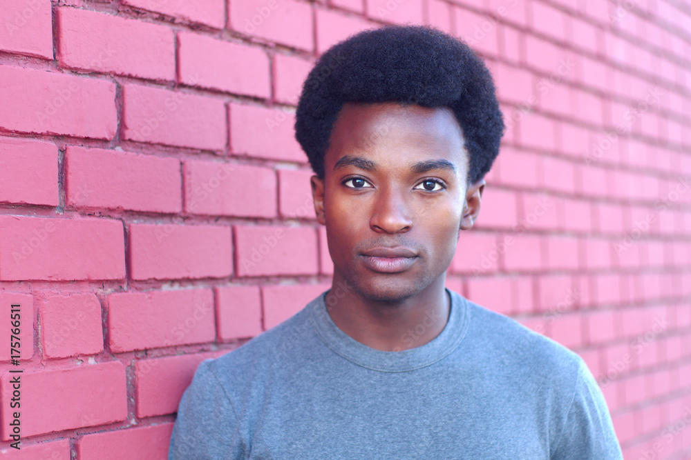 young african male man outside portrait brick wall young african male man outside portrait brick wall