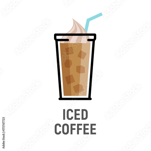 Cold coffee drink flat design icon. Iced coffee cup isolated