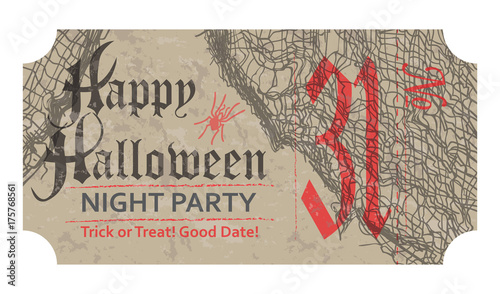 Halloween ticket for party, 31 october, vintage style photo