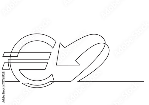 one line drawing of isolated vector object - euro sign with arrow