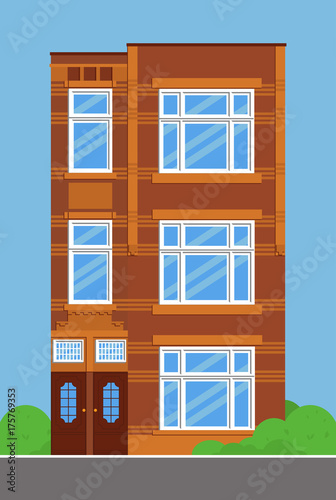 townhouse with big windows. Flat style.