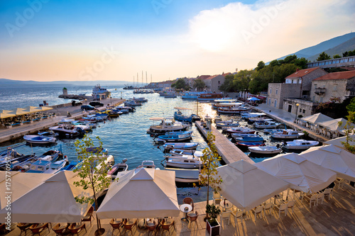 Town of Bol on Brac island waterfront view at sunset