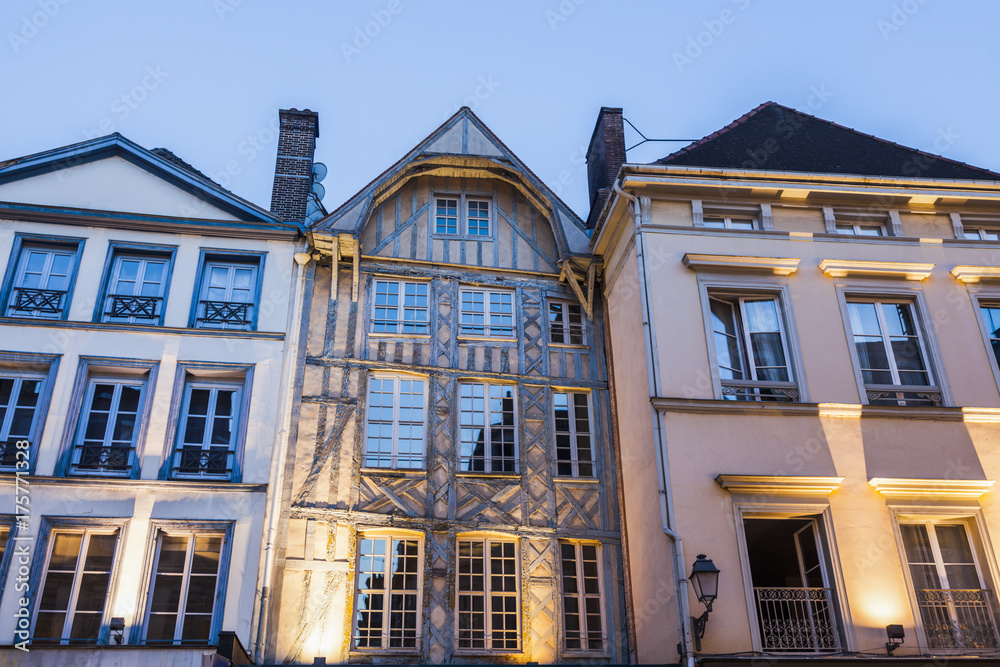 Old architecture of Troyes at night