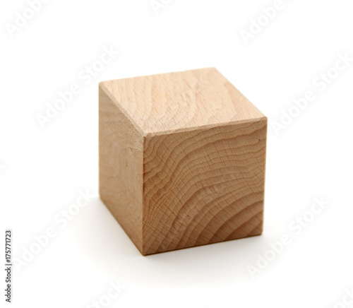 wooden geometric shapes cube  isolated on a white