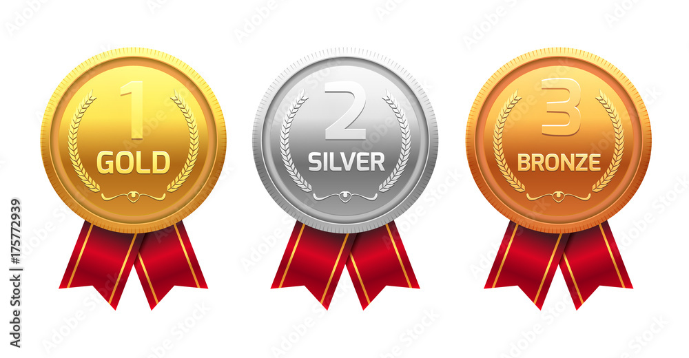 Award medal gold silver and bronze. Champion metal ward for winner. Vector achievement Award medal gold silver and bronze. Champion metal ward for winner. Vector achievement