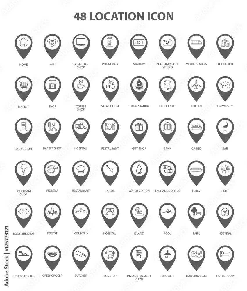 Artistic Location Icon Set, Vector, Illustration Artistic Location Icon Set, Vector, Illustration