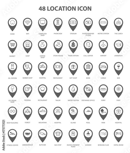 Artistic Location Icon Set, Vector, Illustration