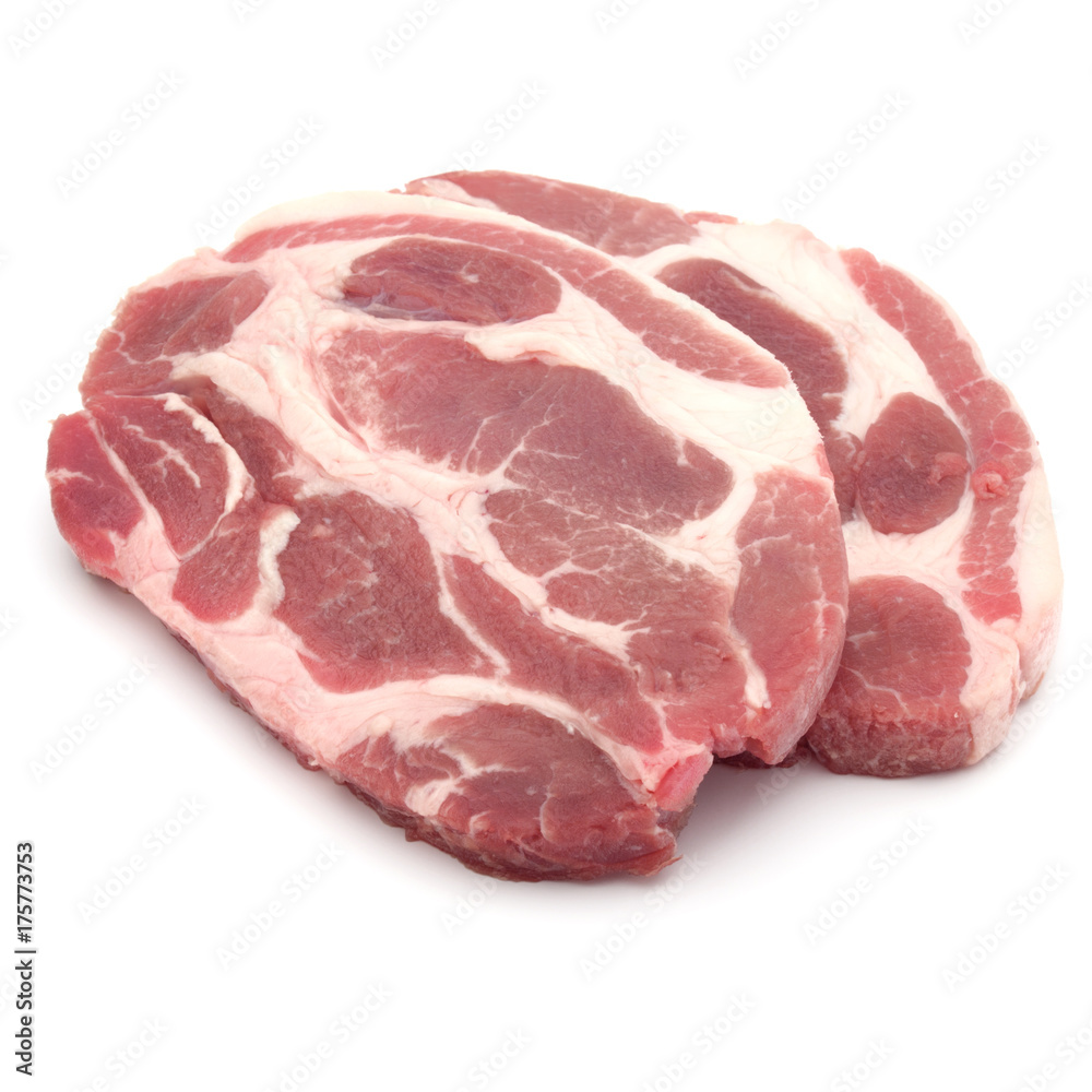Raw pork chop meat isolated on white background cutout Raw pork chop meat isolated on white background cutout