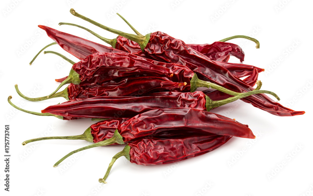Dried red chili or chilli cayenne pepper isolated on white  background cutout