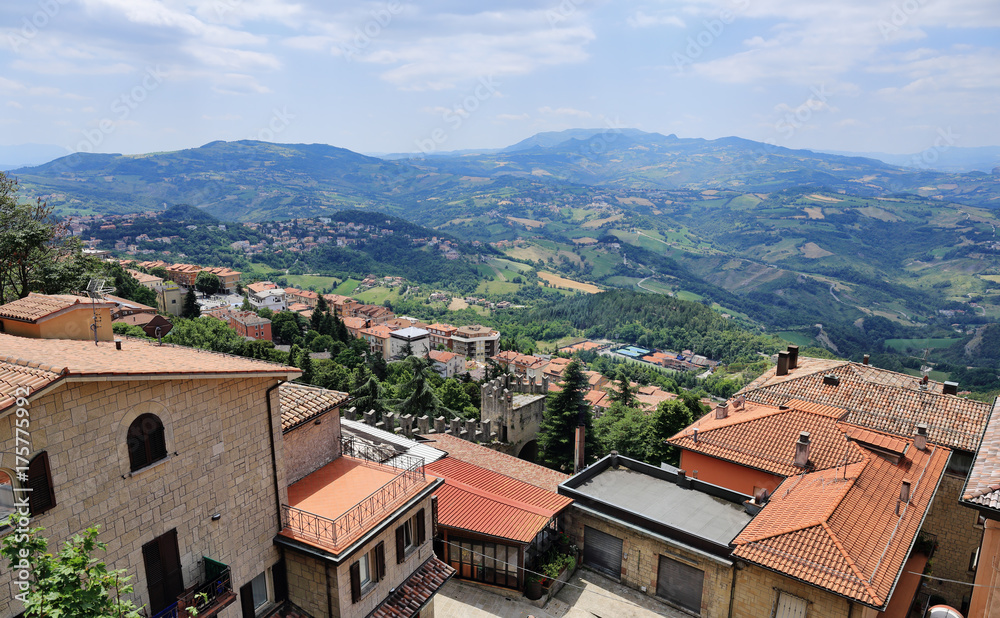 Landscape with roofs of houses in small tuscan town in province