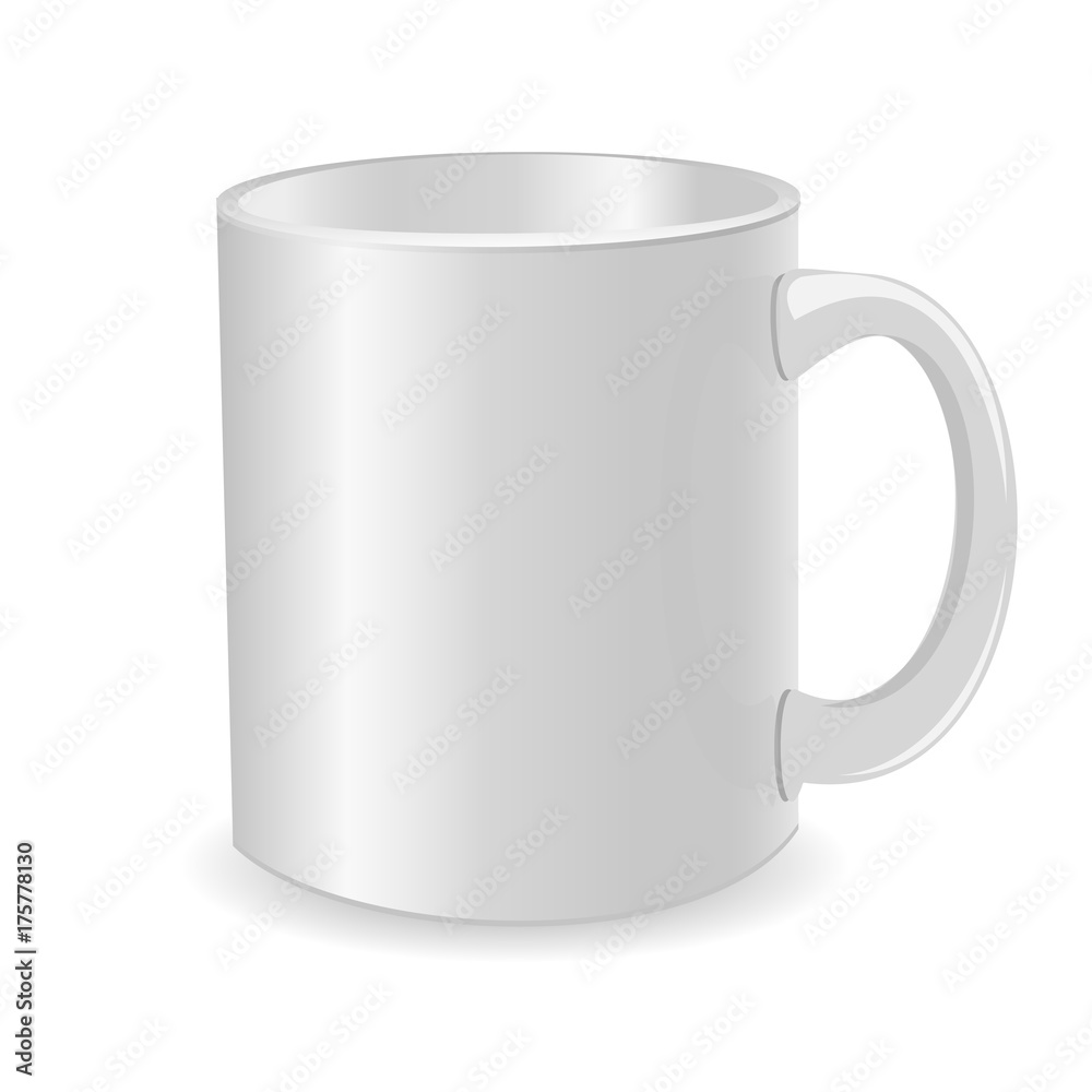 Realistic white cup isolated on white background. Vector template for Mock Up. Vector illustration Realistic white cup isolated on white background. Vector template for Mock Up. Vector illustration