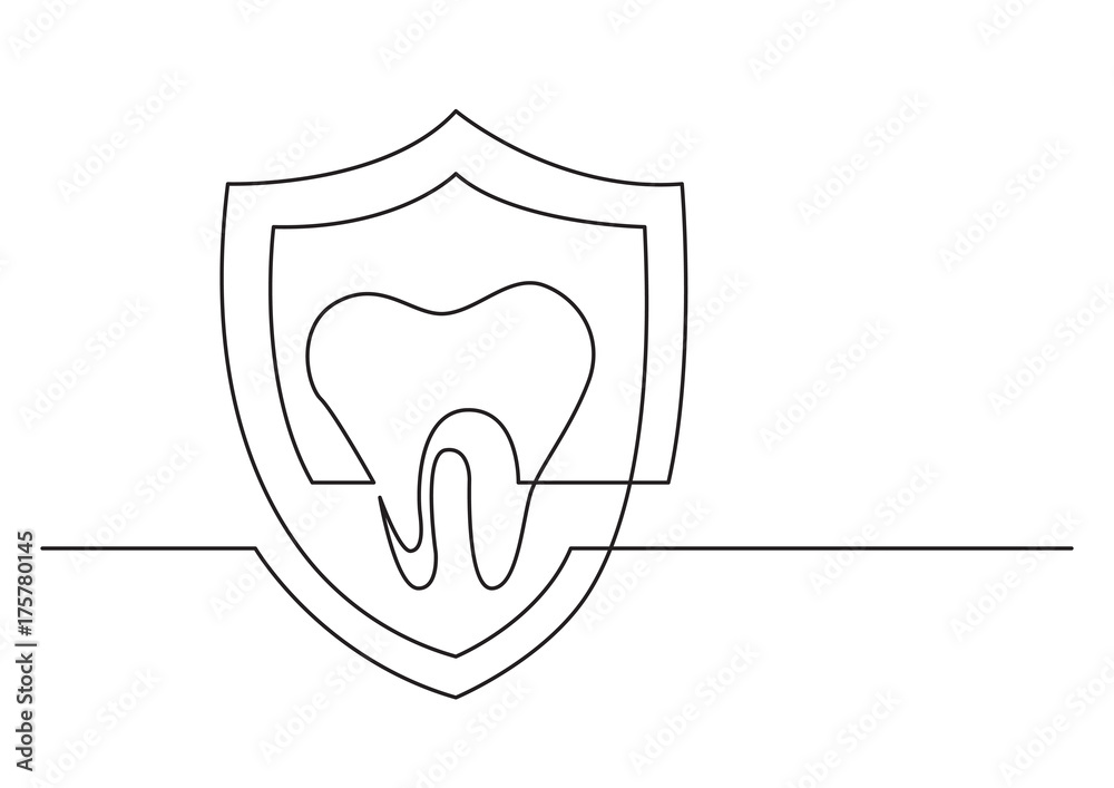 one line drawing of isolated vector object - human tooth protected one line drawing of isolated vector object - human tooth protected