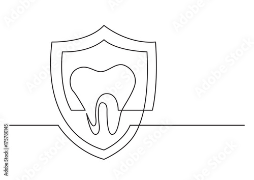 one line drawing of isolated vector object - human tooth protected