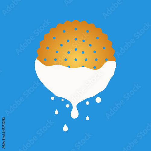 Biscuits cracker, cookies dipped into milk. Vector illustration.