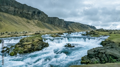 Small waterfalls on river