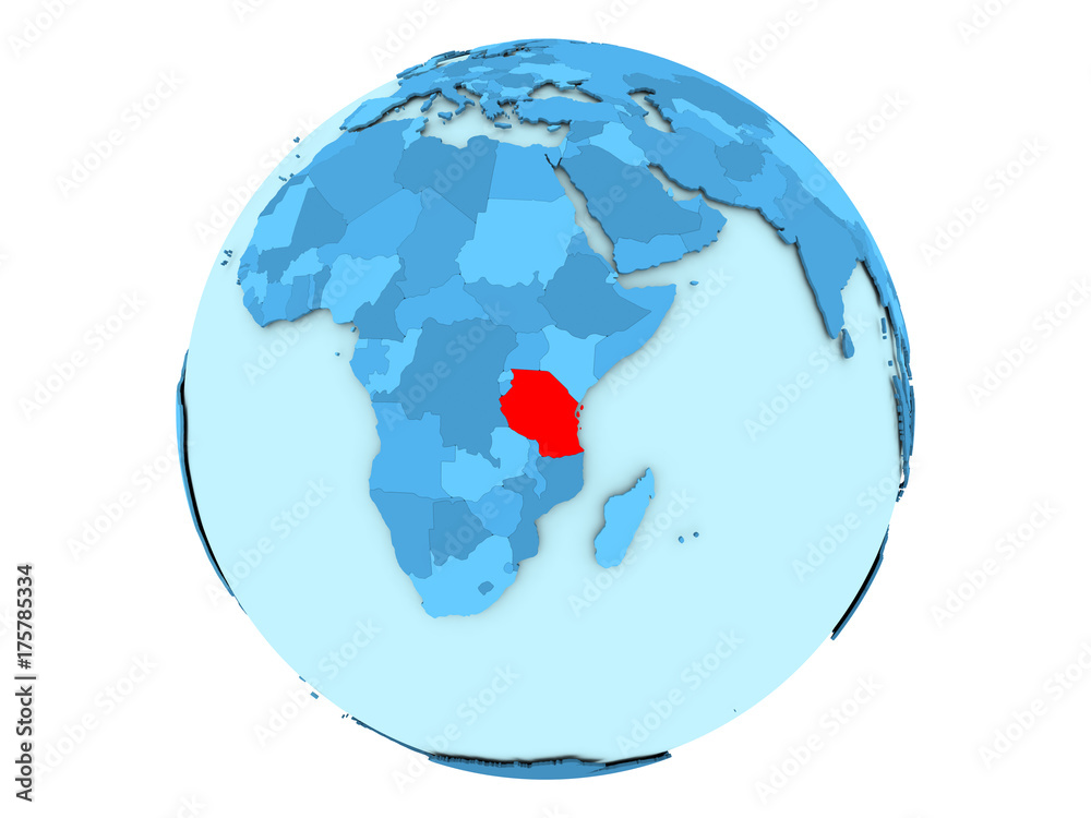Tanzania on blue globe isolated Tanzania on blue globe isolated