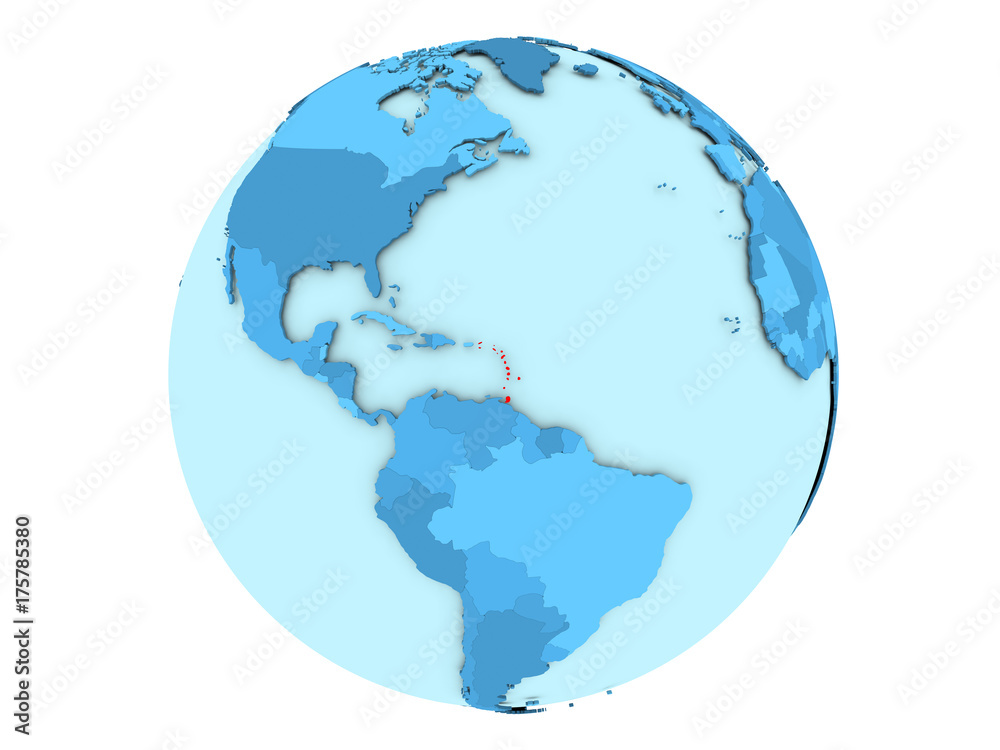 Caribbean on blue globe isolated