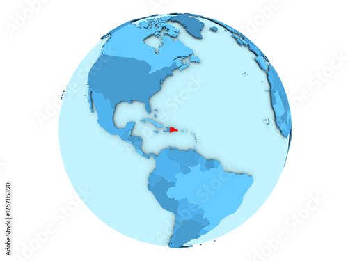 Dominican Republic on blue globe isolated