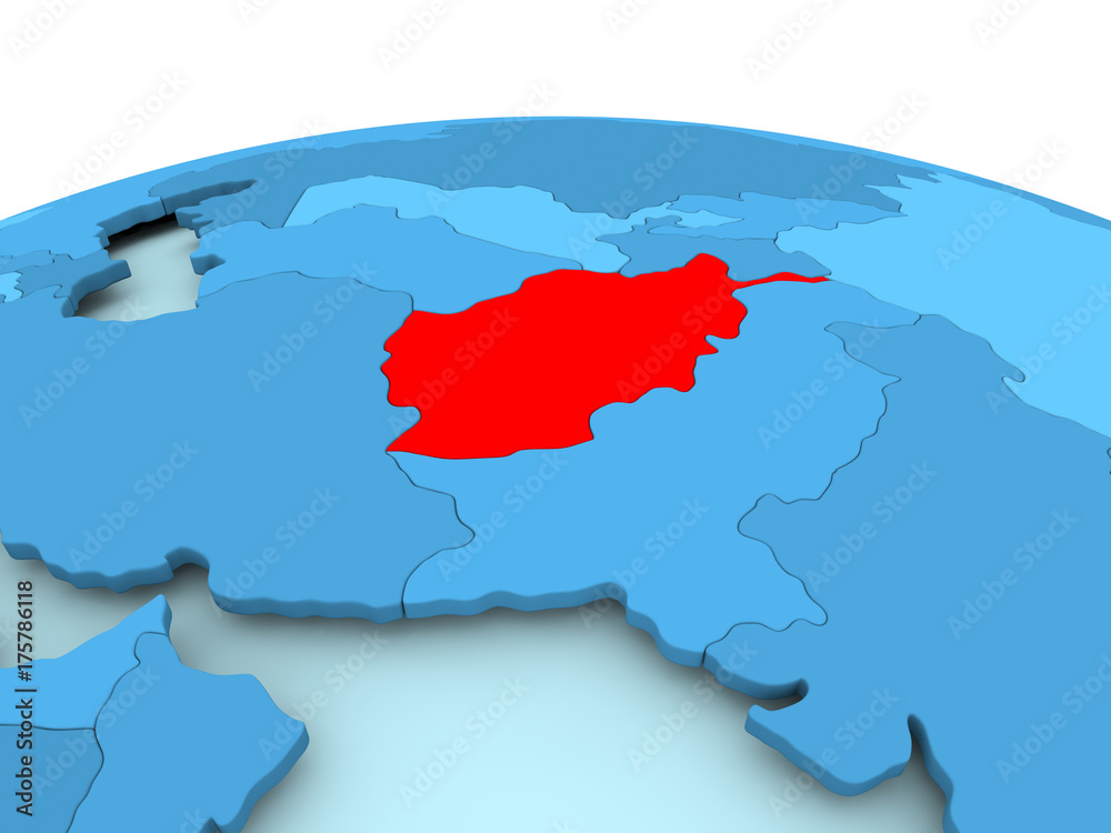 Afghanistan on blue political globe Afghanistan on blue political globe