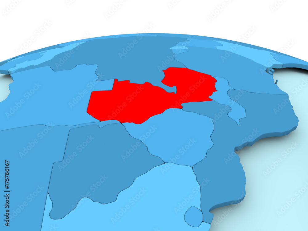 Zambia on blue political globe Zambia on blue political globe