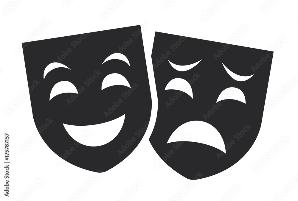 Theater Mask Symbols Vector Set, Sad And Happy Concept Stock Vector ...