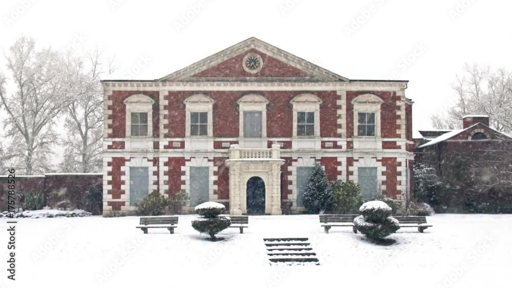 Historic Mansion In Snowfall