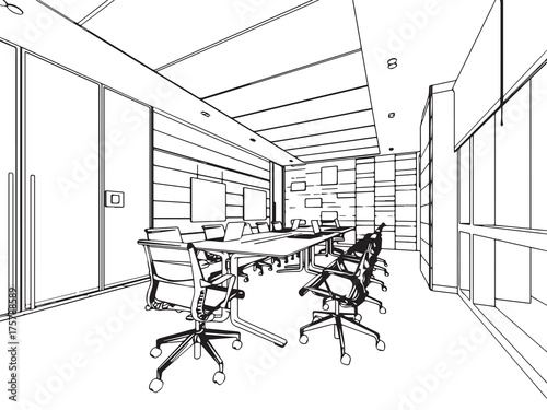 interior outline sketch drawing perspective office