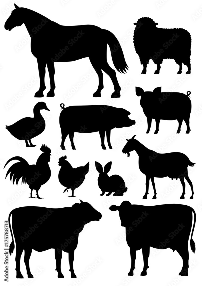 Farm animals silhouette set