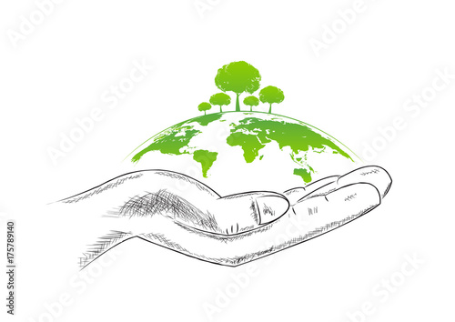 Ecology friendly concept with hand sketching