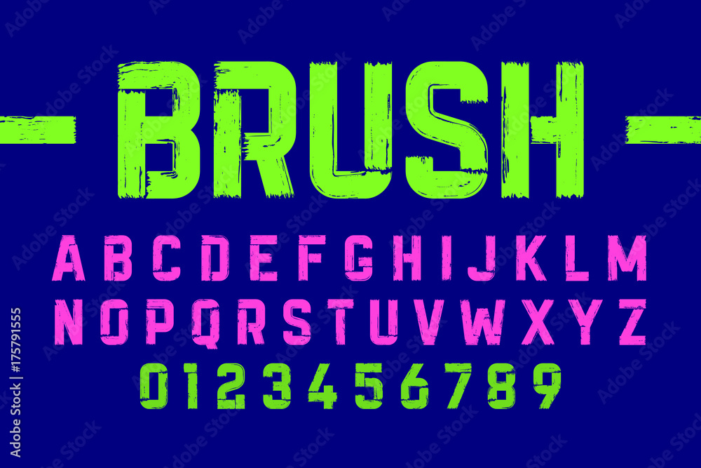 Brush style modern font, alphabet and numbers 