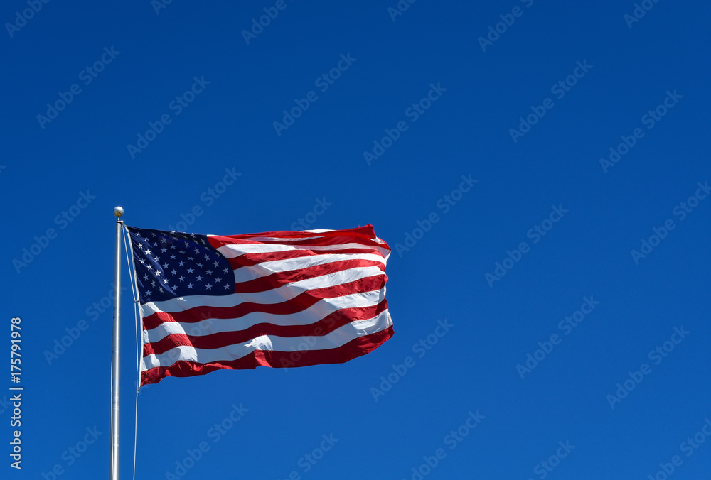 United States of America Flag with Copy space and clear blue sky
